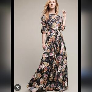 Anthropologie Yumi Kim Black Floral Maxi Dress
